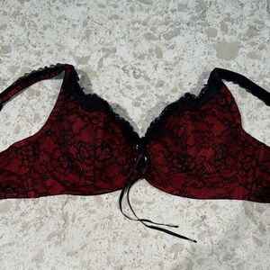 Frederick's of Hollywood Red and Black Lace Bra